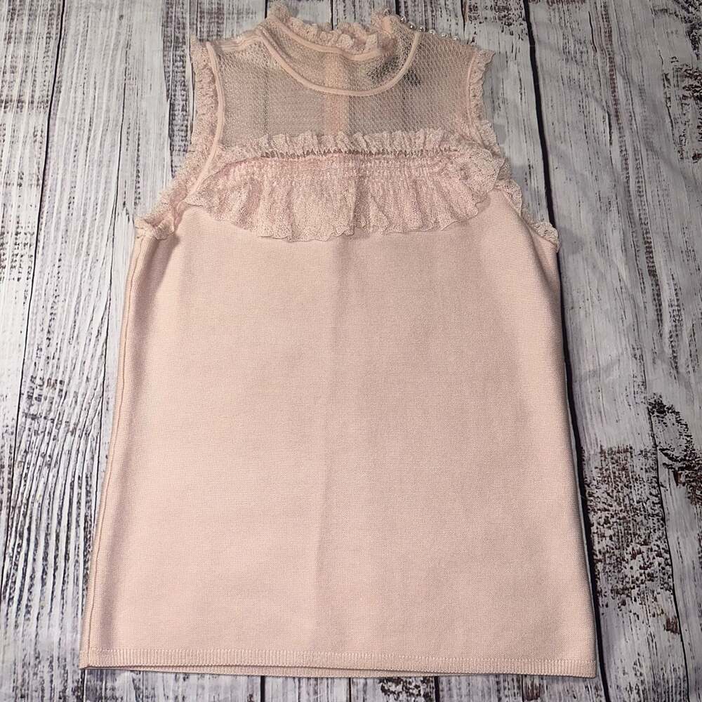 White House Black Market Pink Illusion Lace-Trimmed Sleeveless Knit Tank Top-M